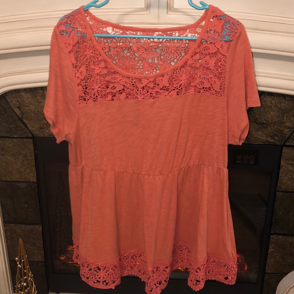 Torrid Coral Cut-Out Short Sleeves Tee